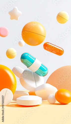 Floating Pills, Pastel Background
