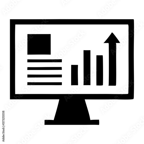 Visualizing Growth: A minimalist representation of a computer monitor displaying a graph illustrating upward progress and improvement.