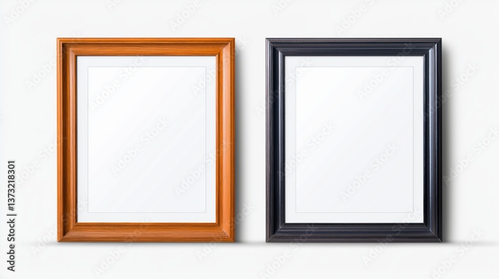 Realistic wooden picture frames in black and orange hues on transparent background for displaying artwork and memories Realistic wooden picture frames in black and orange hues on transparent background for displaying artwork and memories