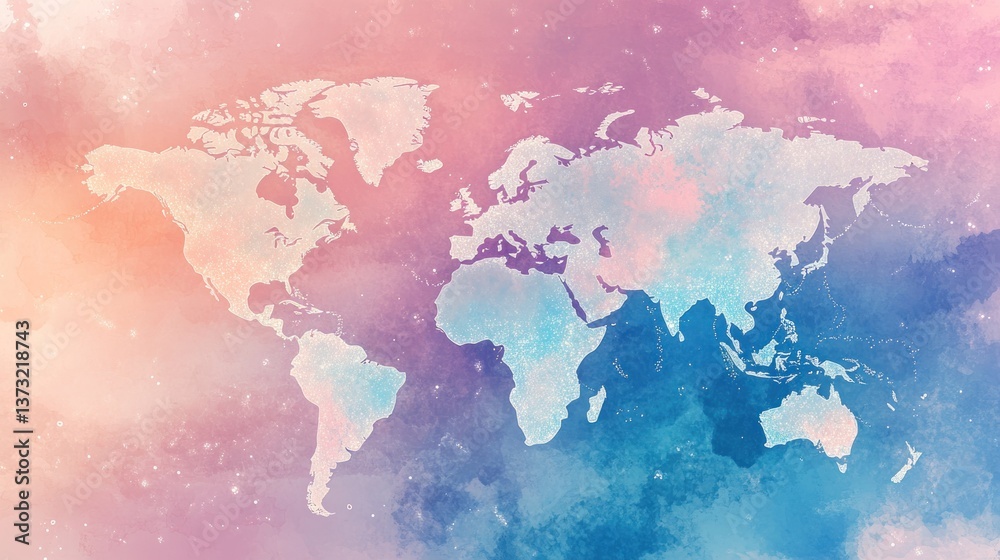 Fototapeta premium Celestial World Map: A Watercolor Dream