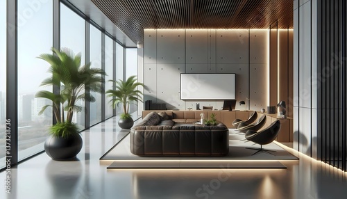 modern living room, Elegant, minimalist office. . Created with generative AI. 