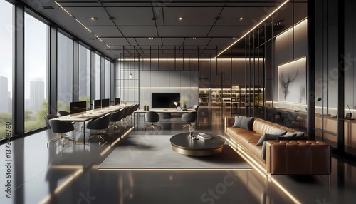 modern living room, Elegant, minimalist office. . Created with generative AI. 