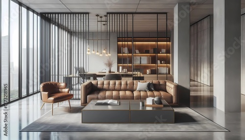 modern living room, Elegant, minimalist office. . Created with generative AI. 