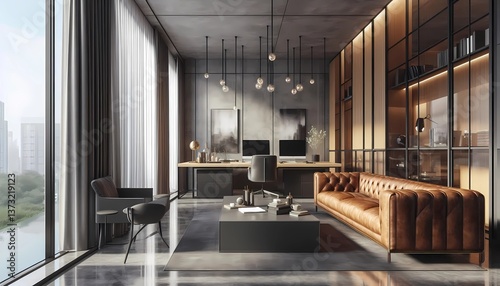 modern living room, Elegant, minimalist office. . Created with generative AI. 