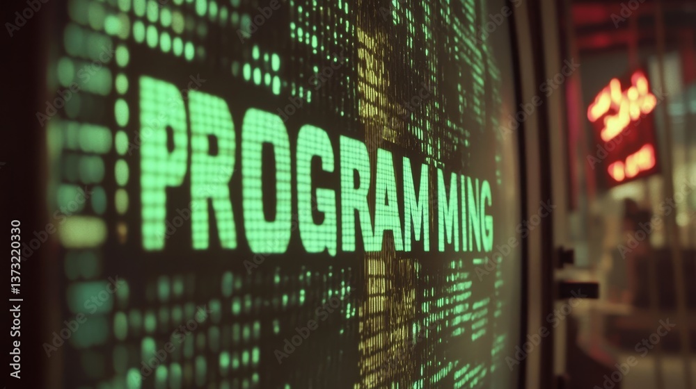 Obraz premium Blue programming word text on monitor screen. Coding concept. Technology background