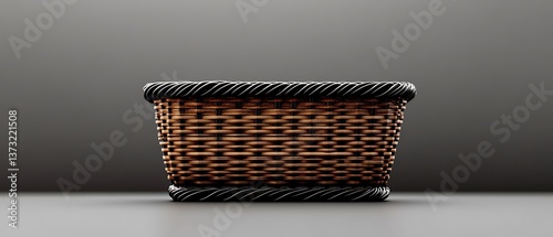A beautifully crafted rectangular wicker basket is displayed gracefully