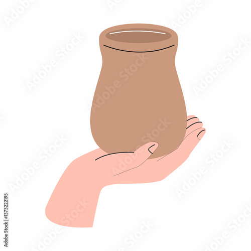 Hands sculpt clay pot. illustration on pottery.