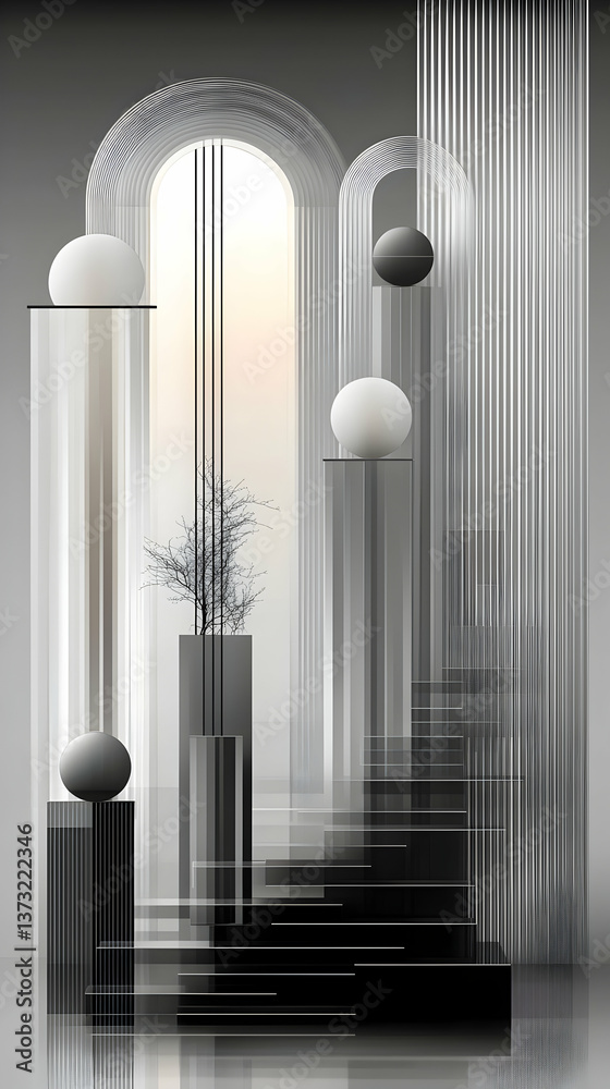 Abstract Monochromatic Architectural Design with Geometric Shapes and Light Abstract Monochromatic Architectural Design with Geometric Shapes and Light