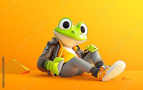 Frog Character on Orange Background