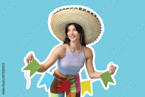 Young woman with sombrero a...