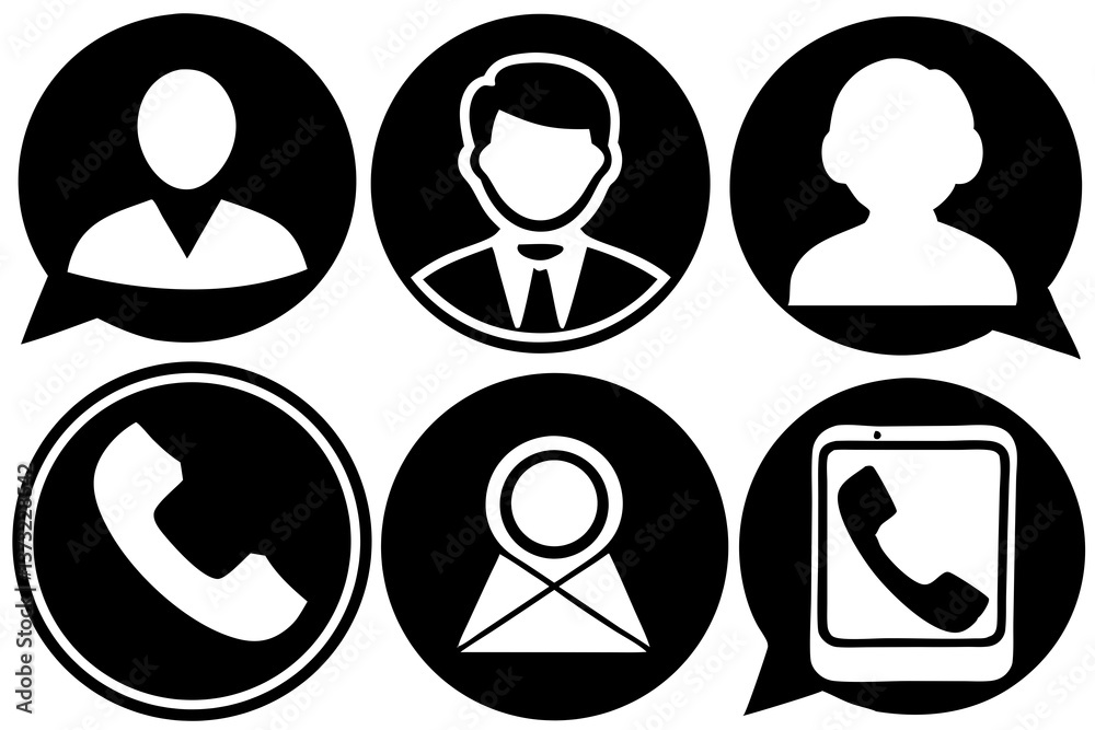 Icons of Communication: A collection of vector icons representing various methods of communication including speech bubbles and other icon related Icons of Communication: A collection of vector icons representing various methods of communication including speech bubbles and other icon related