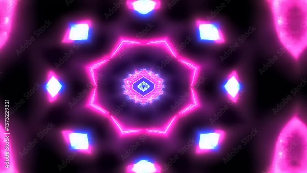 Vibrant kaleidoscopic pattern with pink and blue hues creating a mesmerizing visual effect