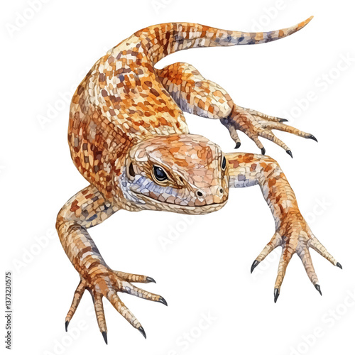 A watercolor vector of a savannah monitor, isolated on a white background. Savannah monitor vector.


