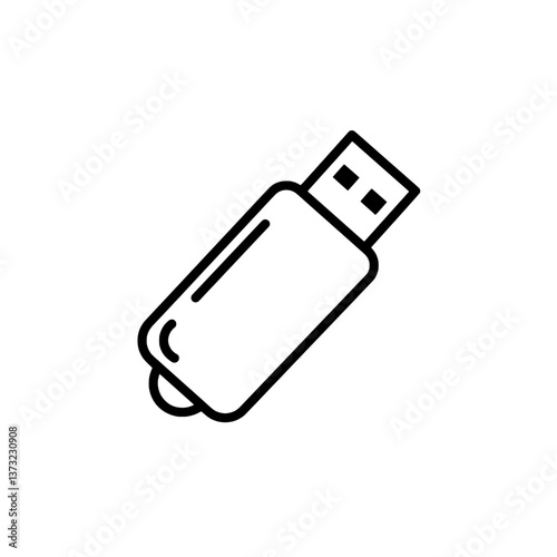 Tech Icon: Clean black-and-white graphic representation of a sleek USB flash drive, ideal for illustrations on digital storage and data transfer. 