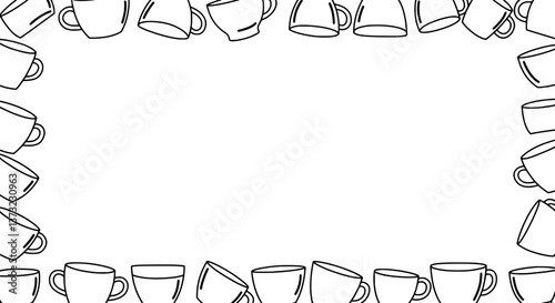 Coffee Cup Frame: A minimalist frame design composed entirely of outlined coffee cups, offering a versatile visual element for your creative projects.