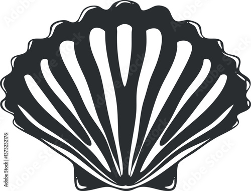 Black and white vector illustration of a seashell for nautical designs.