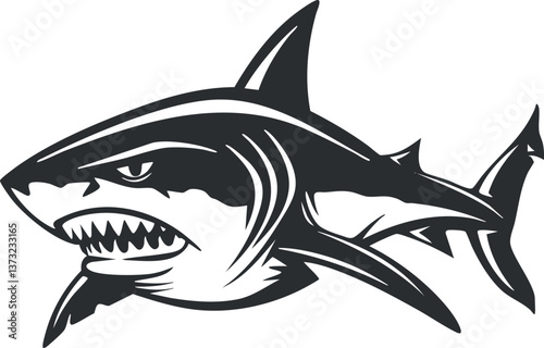 Black and white shark vector illustration for ocean-themed designs.