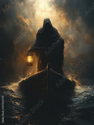 Wallpaper Mural Charon the Ferryman of the Underworld Clad in Dark Robe Expects a Coin for the Passage to the Afterlife Torontodigital.ca