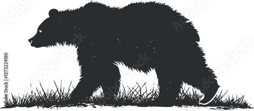 Bear silhouette walking on grass, ideal for nature and wildlife designs.