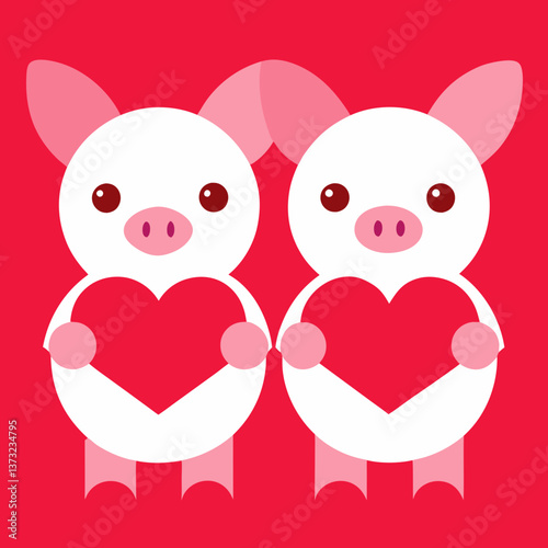two adorable pig figurines holding hearts