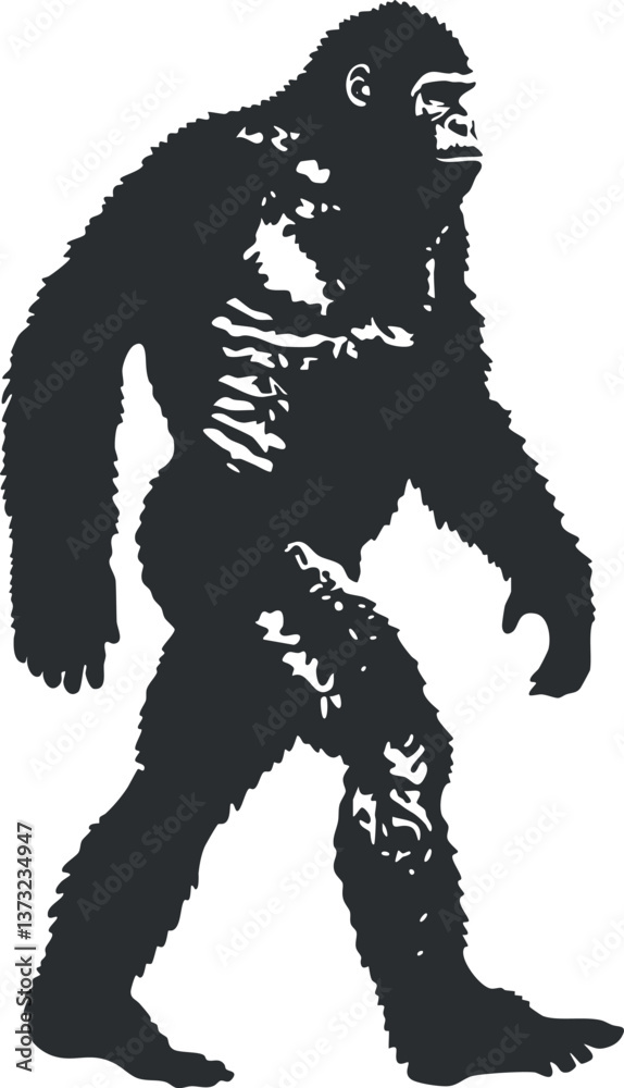 Sasquatch silhouette vector for mythical creature designs and mysterious themes. Sasquatch silhouette vector for mythical creature designs and mysterious themes.