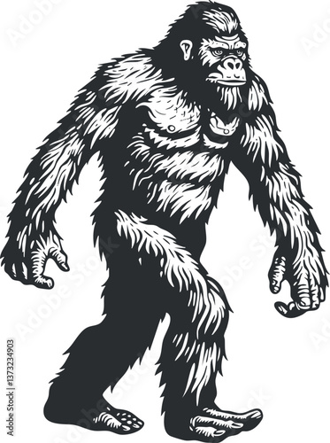Vector illustration of Bigfoot, a mythical creature, perfect for cryptid-themed designs.