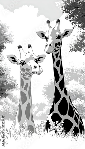 Giraffes in Forest Scene