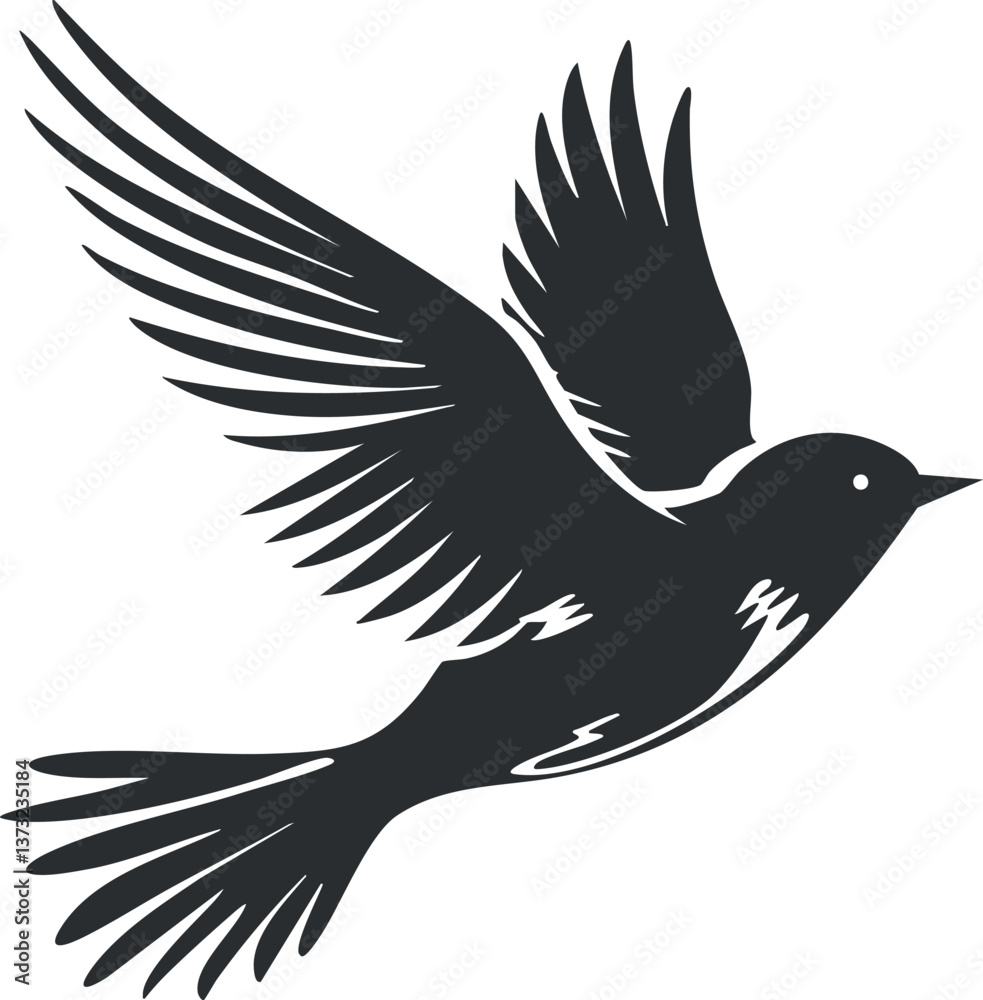 Obraz premium Elegant bird silhouette in flight for nature-themed designs and decorations.