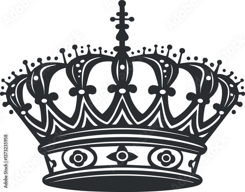 Ornate black crown illustration, ideal for regal and luxury-themed designs.