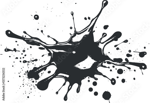 Dynamic black ink splat for creative designs and abstract backgrounds.