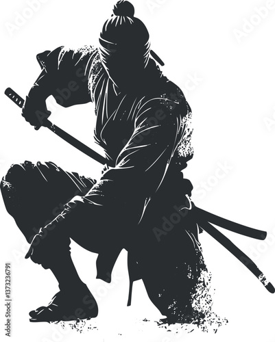 Samurai warrior silhouette with sword for martial arts and traditional combat themes.