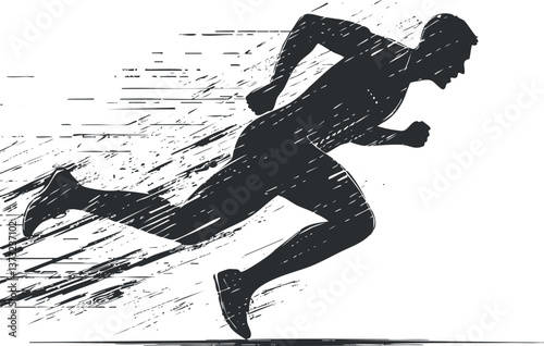 Dynamic silhouette of a sprinter in motion for fitness and sports design.