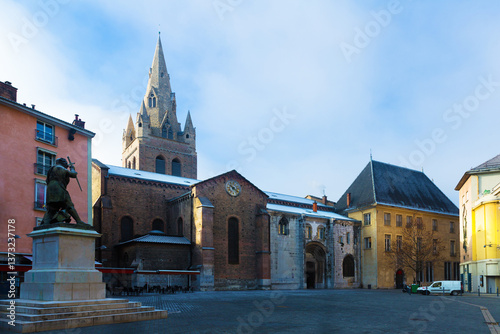 Facade of Collegiate Church of Saint-Andre, Place Saint-Andre, Grenoble, France