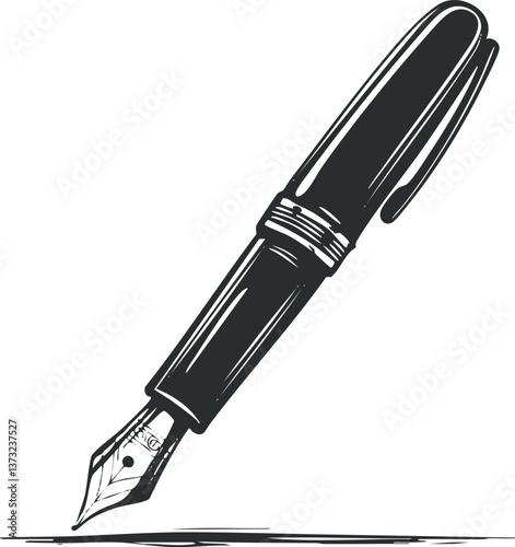 Elegant black fountain pen vector illustration for stationery and office design.
