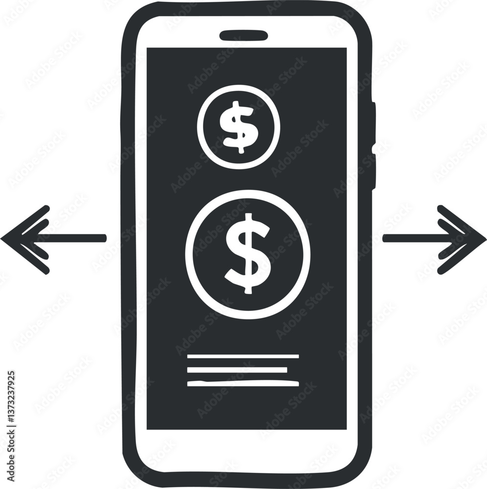 Mobile financial transaction icon for digital payment and banking applications. Mobile financial transaction icon for digital payment and banking applications.
