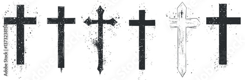 Grunge cross vector set for religious and decorative design themes.