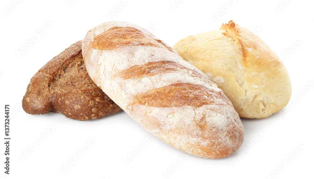 Different loaves of freshly baked bread isolated on white Different loaves of freshly baked bread isolated on white
