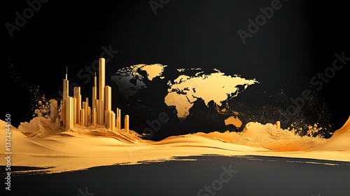 Golden City with Global Map, and Abstract.