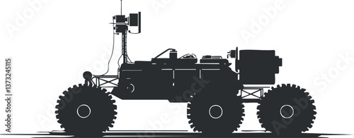 Silhouette of a rover designed for space exploration, highlighting wheels and scientific instruments.