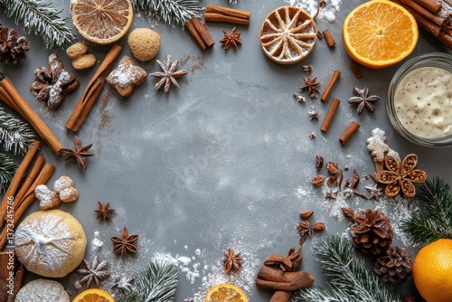 Flat Lay of Baking Ingredients and Kitchen Tools for Holiday Desserts