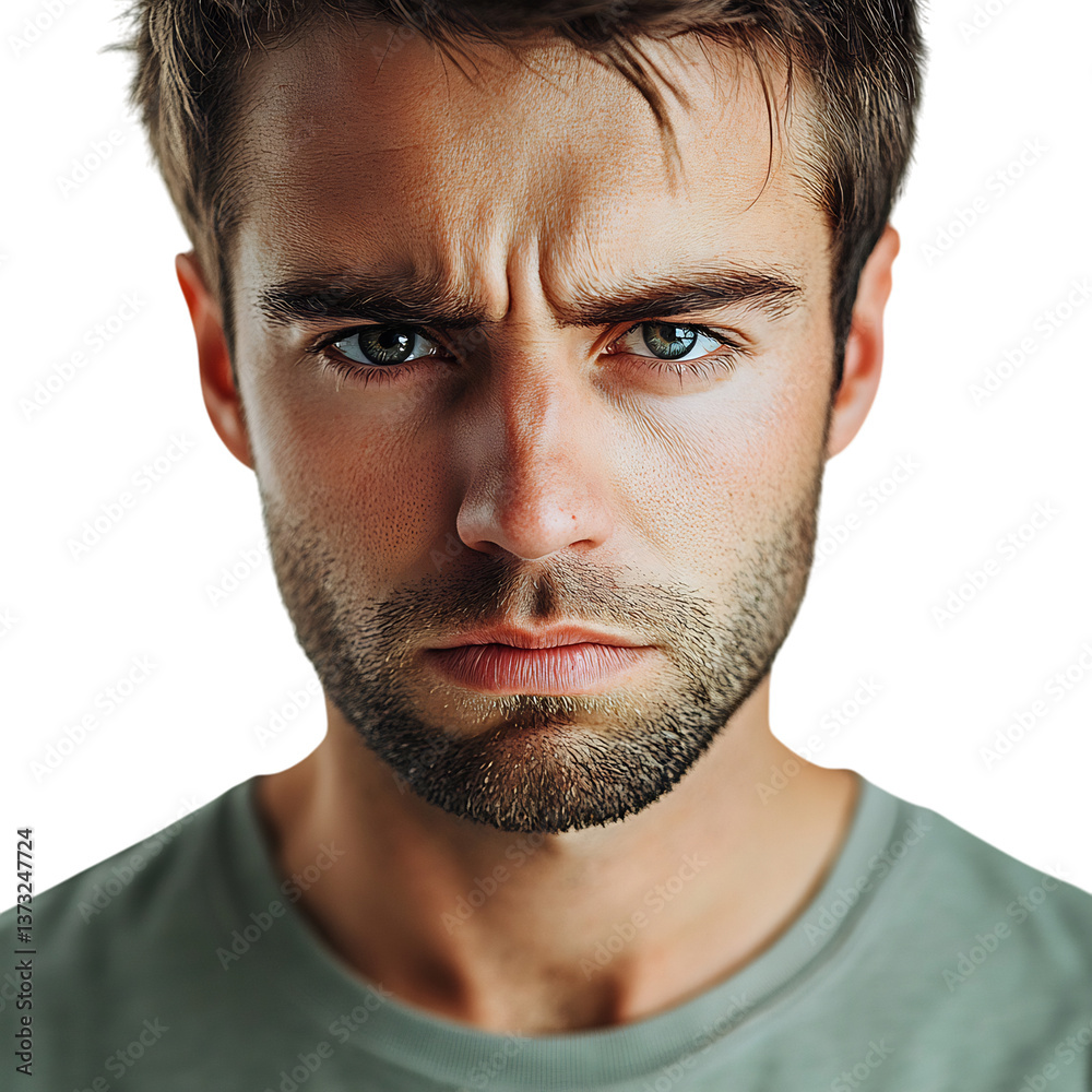Obraz premium A Man with Determined Expression and Pressed Lips Isolated on Transparent Background