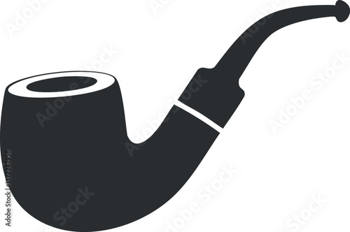 Silhouette of a classic smoking pipe in black, ideal for icons or design elements.