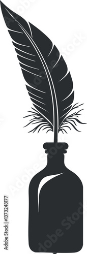 Silhouette of a quill and ink bottle symbolizing vintage writing and calligraphy tools.
