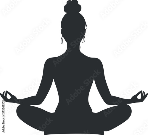 Silhouette of a woman in lotus pose meditating, symbolizing peace, balance, and mindfulness.