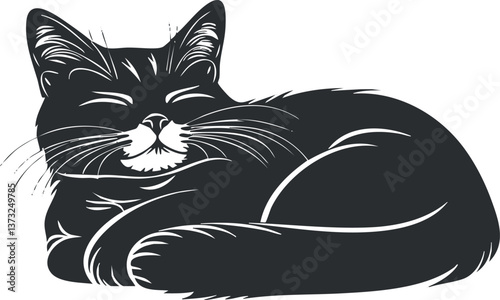 Black silhouette illustration of a sleeping cat with closed eyes and relaxed posture.
