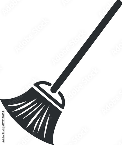 Simple black and white illustration of a broom, symbolizing cleaning and household chores.