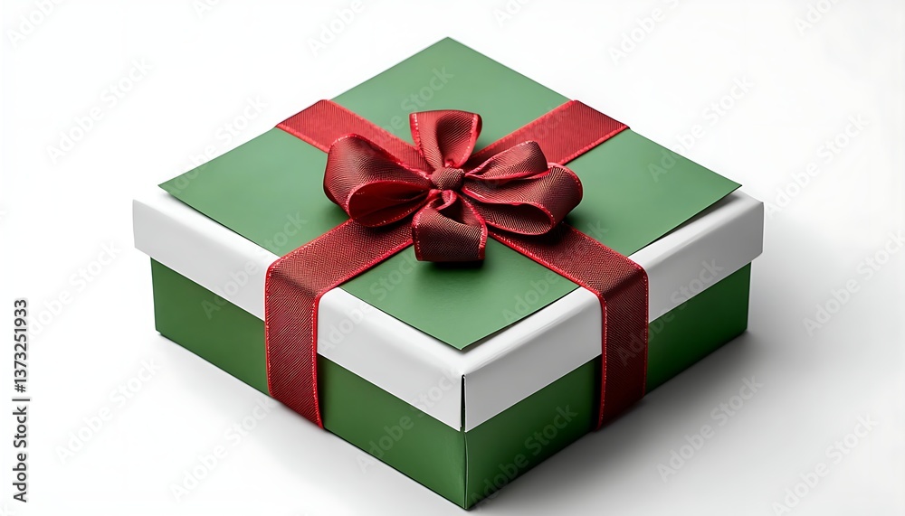 Obraz premium Green Gift Box with Red Bow.