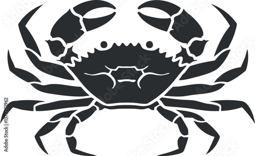 Black silhouette of a crab with detailed legs and claws on a white background.