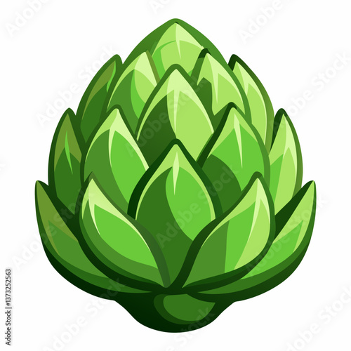 Artichoke illustration featuring green leaves, isolated on a white background, showcasing its unique shape and texture.
