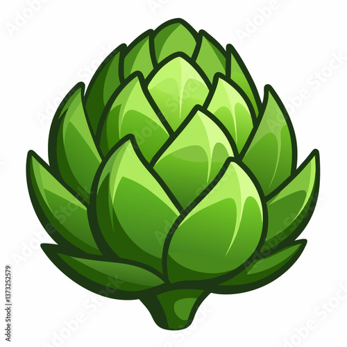 Artichoke illustration featuring green leaves, isolated on a white background, showcasing its unique shape and texture.